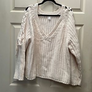 NWOT ⭐️TEDDY BEAR SOFT!!⭐️ VENUS THICK Beige Sweater with Lace-Ip Sleeves, 2x